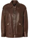 Pinko Washed Leather Jacket With Collar In Brown