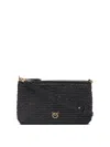 Pinko Small Flat Bag In Crocheted Raffia With Removable Shoulder Strap In Black