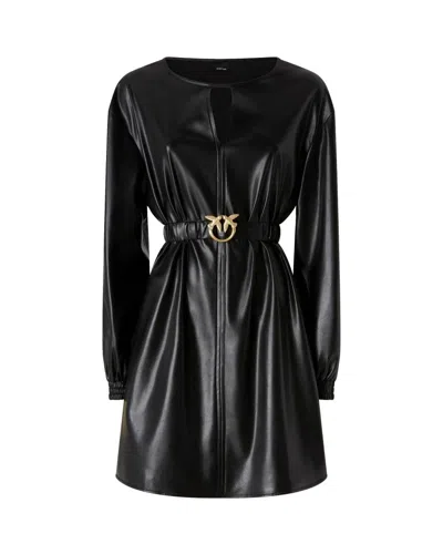 Pinko Short Black Leather-effect Dress In Multi