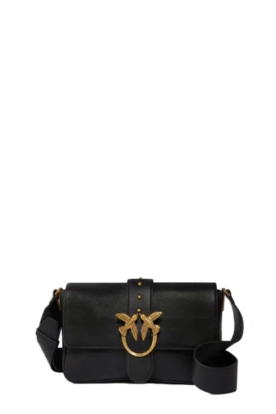 Pinko Black Leather Handbag With Gold-tone Embellishment
