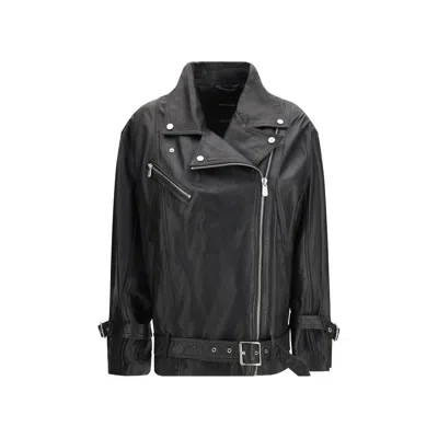 Pinko Leather Biker Jacket In Black