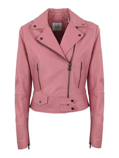 Pinko Black Leather Jacket In Nude & Neutrals