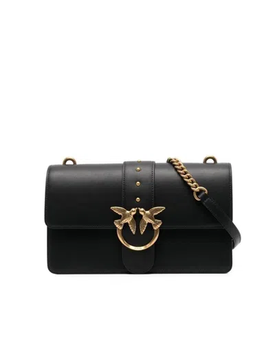 PINKO BLACK LEATHER LOVE BAG MEDIUM CROSSBODY