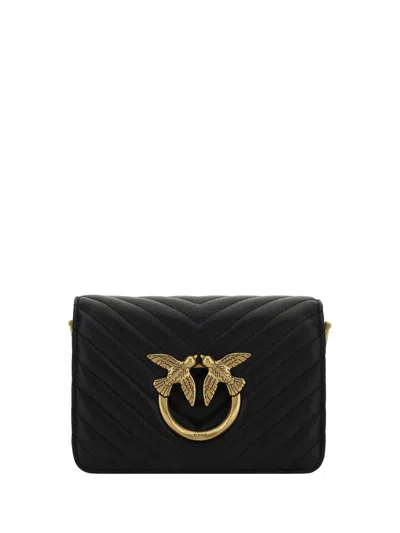 Pinko Black Leather Mini Love Shoulder Bag