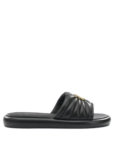 Pinko Fiona Black Slides With Chunky Design And Love Birds Logo Plaque In Leather Woman