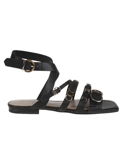Pinko Black Leather Sandals With Adjustable Straps