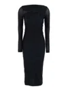 Pinko Black Long Dress With Ruffles And Boat Neckline In Tech Fabric Woman In Black