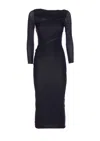 Pinko Black Long Dress With Ruffles And Boat Neckline In Tech Fabric Woman In Black