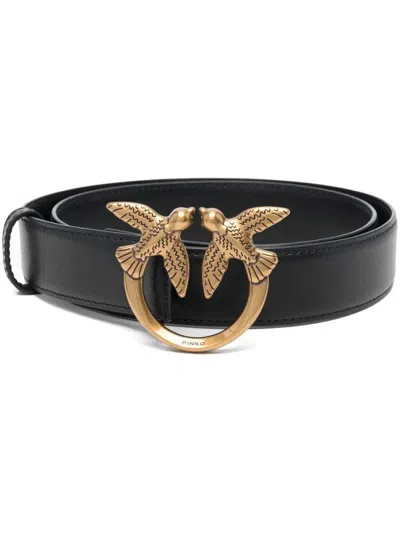 Pinko Black Love Birds Logo Belt