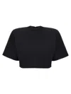 Pinko Short-sleeved Crop Top With Padded Shoulders In Black