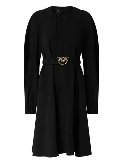 Pinko Black Midi Dress With Fitted Waist And Gold Buckle Detail