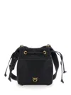 Pinko Black Mini Bucket Bag With Metallic Love Birds Logo On The Front In Hammered Leather Woman In Black