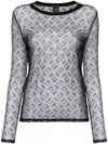 Pinko Sheer Lace Monogram Crew Neck T-shirt In Black