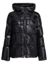 Pinko Oversized Black Puffy Coat With Glossy Finish And Hood In Black