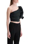 Pinko 'magnanina' Black One Shoulder Top With Ruffle Details In Techn Fabric Woman