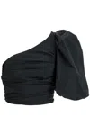 Pinko 'magnanina' Black One Shoulder Top With Ruffle Details In Techn Fabric Woman In Black
