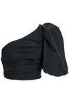 Pinko 'magnanina' Black One Shoulder Top With Ruffle Details In Techn Fabric Woman In Nero Limousine (black)