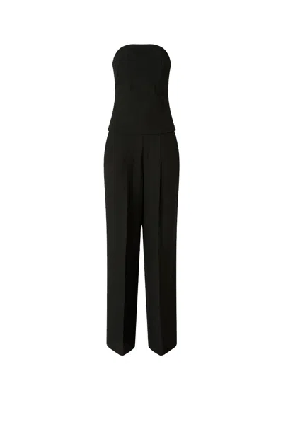 Pinko Black Polyester-viscose Blend Strapless Jumpsuit