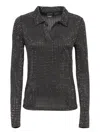 Pinko Black Rhinestone Polo Shirt In Black