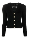 Pinko Ribbed-knit V-neck Wool Cardigan In Black