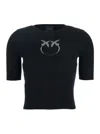 Pinko Black Ribbed T-shirt With Love Birds Logo On The Front