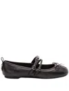Pinko Nappa Leather Ballet Flats With Straps And Bow In Black
