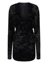 Pinko Mini Dress With Textured Floral Pattern In Black