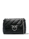 Pinko Quilted Sheepskin Leather Shoulder Bag With Silver Hardware In Black