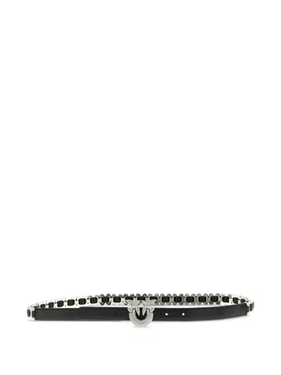 Pinko Black Slim Rhinestone-embellished Synthetic Belt In White