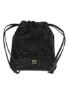 Pinko Black Slouchy Bag With Rhinestone Trim And Drawstring Closure