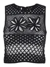 Pinko Black Top With Perforated Design And Diamond Motif And Floral Details In Viscose Blend Woman