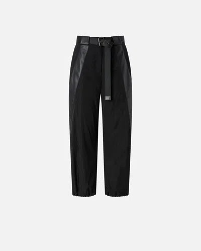 Pinko Black Trousers In Technical Canvas With Coated Fabric Details