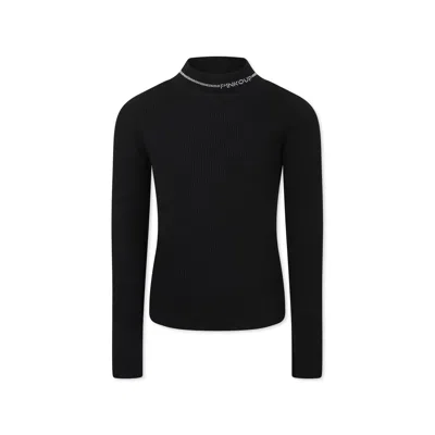 Pinko Kids' Black Turtleneck For Girl With Logo