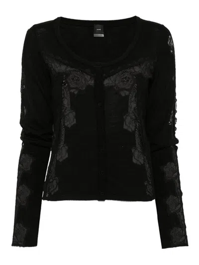 Pinko Black Urlo Wool Cardigan With Lace