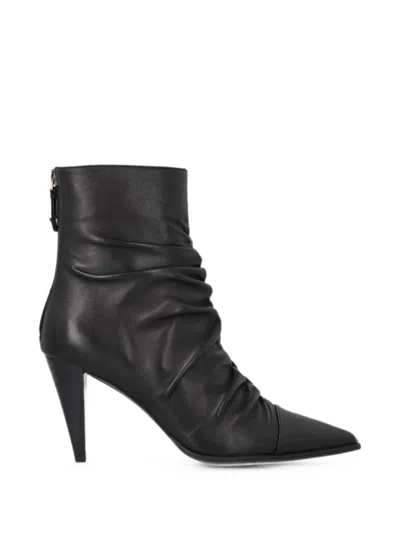 Pinko Black Vane Leather Ankle Boot With Draped Design