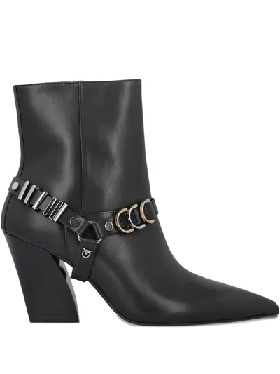 Pinko Black Viola 02 Pointed Toe Block Heel Leather Ankle Boots In Multi