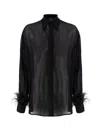 Pinko Black Viscose Georgette Blouse With Feather-trimmed Cuffs