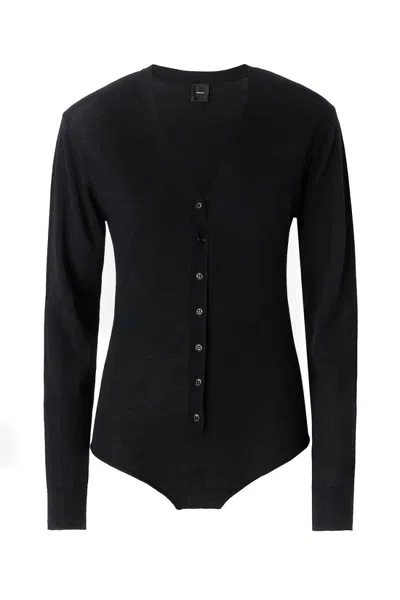 Pinko Black Wool Bodysuit With Deep V-neckline