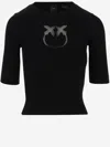 Pinko Short-sleeved Wool Blend Pullover With Logo In Black