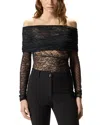 Pinko Sheer Black Off-shoulder Top With Lace In Black
