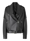 Pinko Cropped Leather Jacket With Asymmetrical Zip In Negro