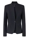 Pinko Tailored Pinstripe Blazer With Structured Shoulders In Blue