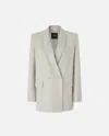 Pinko Double-breasted Rhinestone Jacket In Gray