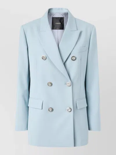 Pinko Blazer Double Breasted Notched Lapels Pockets In Blue