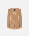 Pinko Blazer Elegante In Lino E Organza Di Seta In Marrone - Tordo