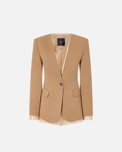 Pinko Blazer Elegante In Lino E Organza Di Seta In Marrone - Tordo