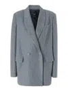 Pinko Double-breasted Blazer With Rhinestones In Grey