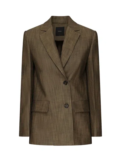 Pinko Blazer In Canvas With Buttons In Brown