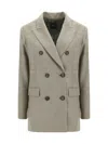 Pinko Tenaglia Double-breasted Wool Blazer In Mul Cammello/verde