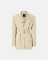 Pinko Belted Waist Blazer With Front Button Fastening In Beige-sabbia Ardente